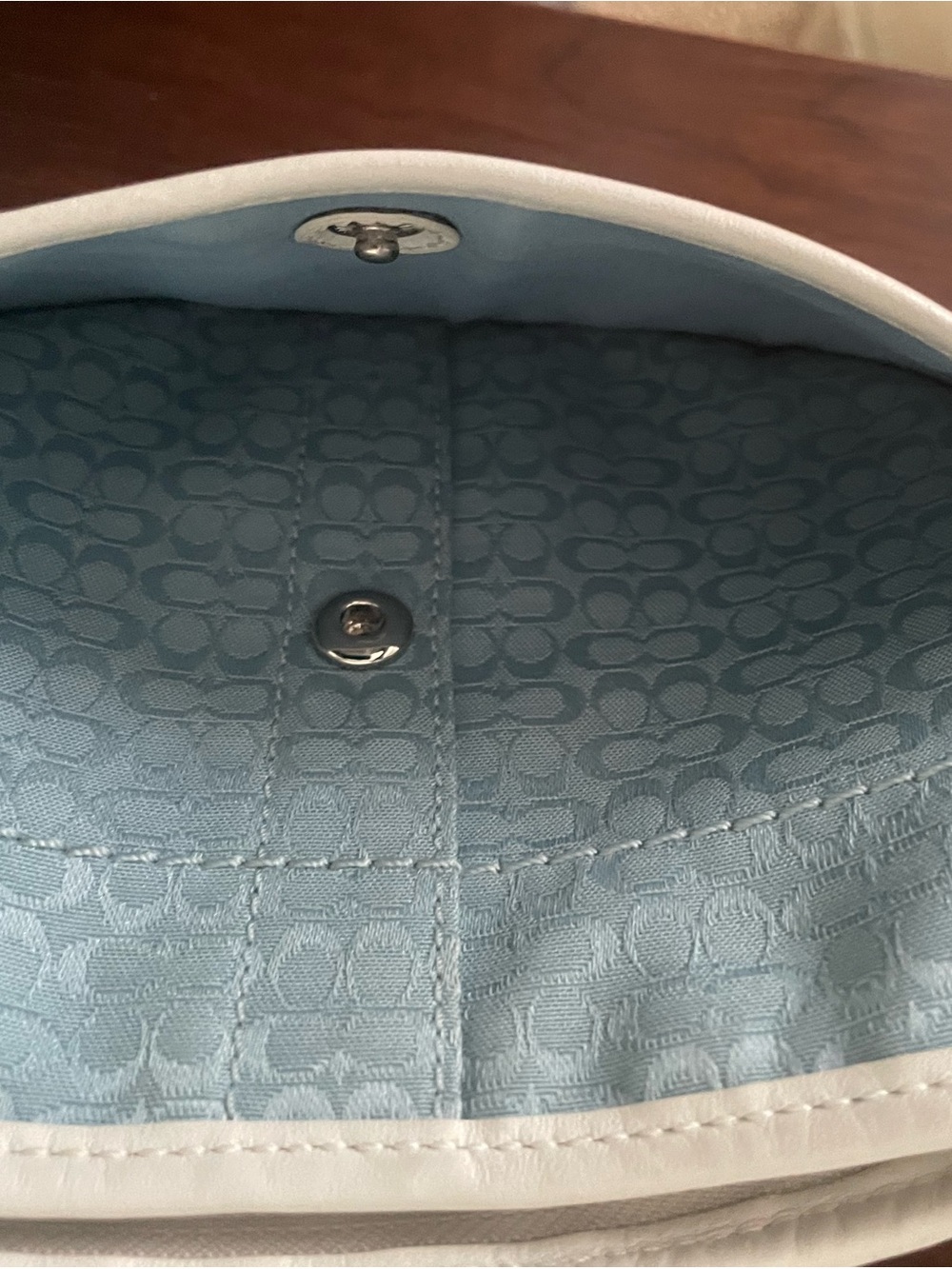 NWOT Coach Blue Signature Jacquard & White Leather Shoulder Bag - Picture 3 of 5